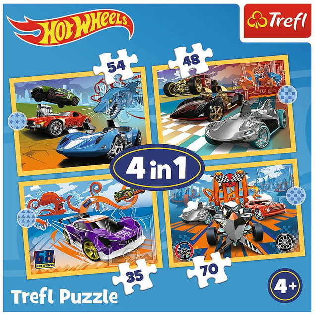 Puzzle 4w1 Hot Wheels Pojazdy