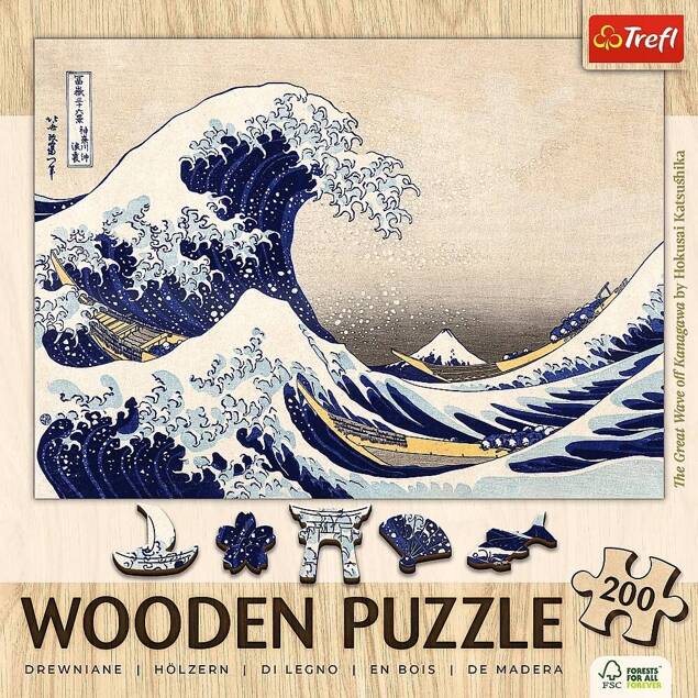 Puzzle 200 Drewniane Wielka FALA W KANAGAWIE Hokusai Katsushika 9+ Trefl_2