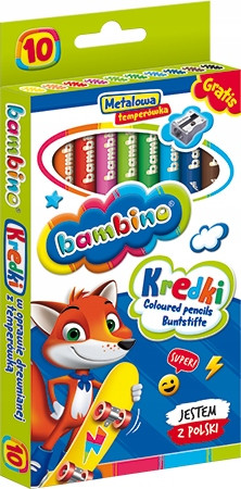 Kredki Szkolne Drewniane 10 Kolorów Glinka Kaolinowa Bambino