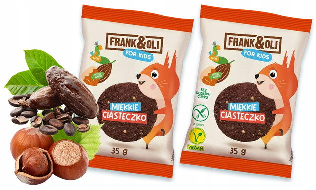 Frank&Oli Kids Dla Dzieci Miękkie Ciasteczko KAKAO ORZECH LASKOWY 35g x2