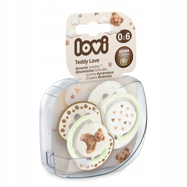 Smoczek Silikonowy Dynamiczny LOVI 0-6m 2 szt. MIŚ Teddy Love Świecący
