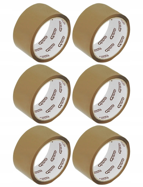 Taśma Pakowa Klejąca 48x50m Akryl Brązowa 1 Rolka Grand x6