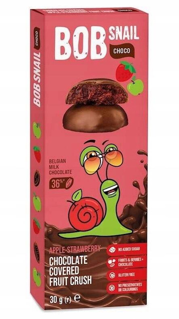 4x Ciasteczka BOB SNAIL Owocowe Jabłko Malina Truskawka W Czekoladzie 120g