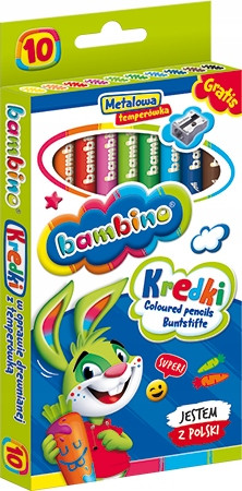 Kredki Szkolne Drewniane 10 Kolorów Glinka Kaolinowa Bambino