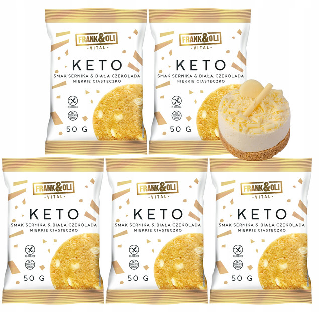 FRANK&OLI Ciastko Miękkie Keto SERNIK BIAŁA CZEKOLADA Bez Cukru 50g x5
