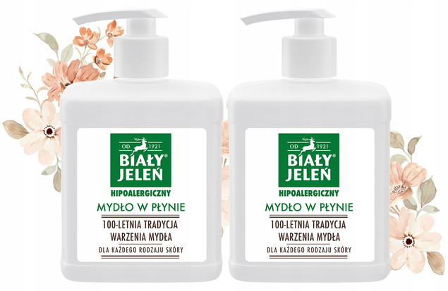 2x Mydło W Płynie Biały Jeleń 500 ml Hipoalergiczne Naturalne Dozownik