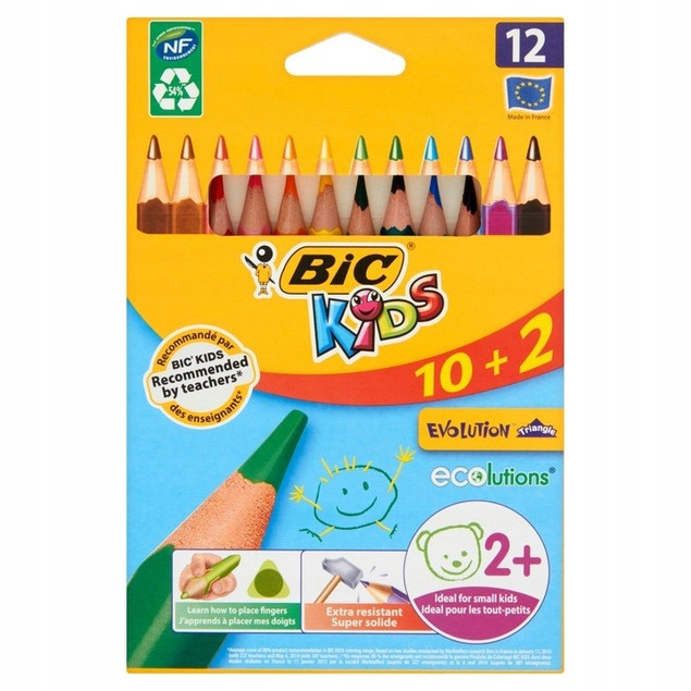 Trójkątne kredki ołówkowe BIC KIDS 12 kolorów
