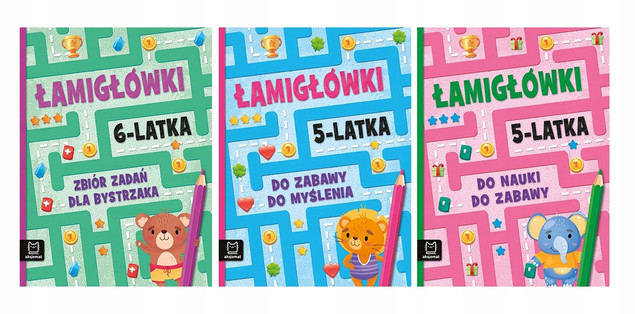 Łamigłówki zestaw 3 książek dla dzieci 5–6 lat