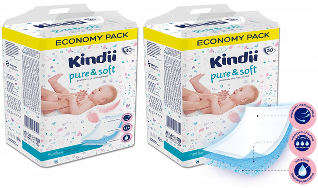 KINDII Podkłady Dla Niemowląt PURE&SOFT 40x60 30szt. x2