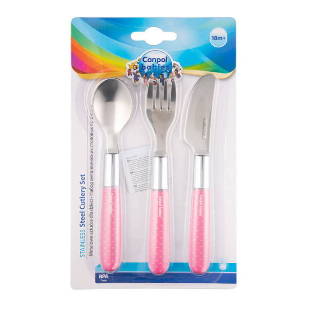 Canpol babies metalowy zestaw sztućców dla dzieci różowy