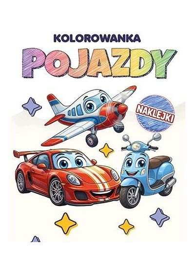 Tęczowa kolorowanka Pojazdy z naklejkami