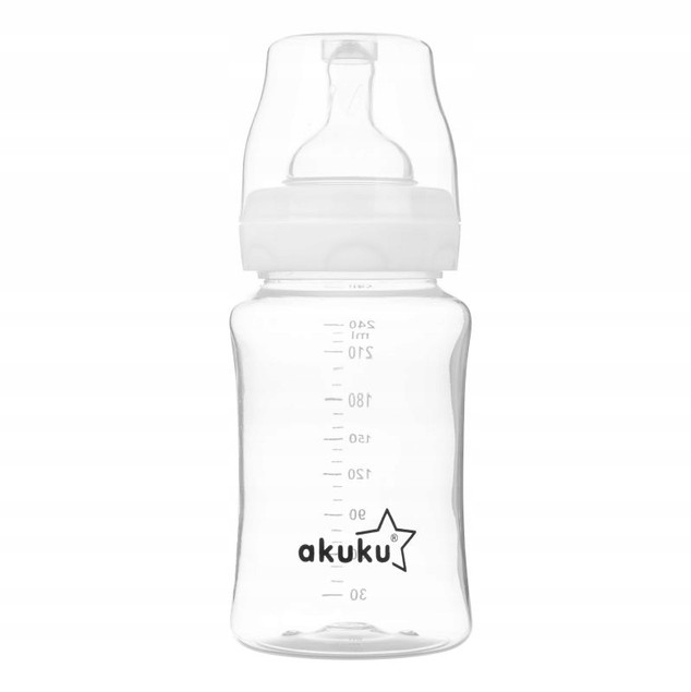 AKUKU Butelka Szeroka Antykolkowa Smoczek Do Karmienia 240ml 0m+ A0107