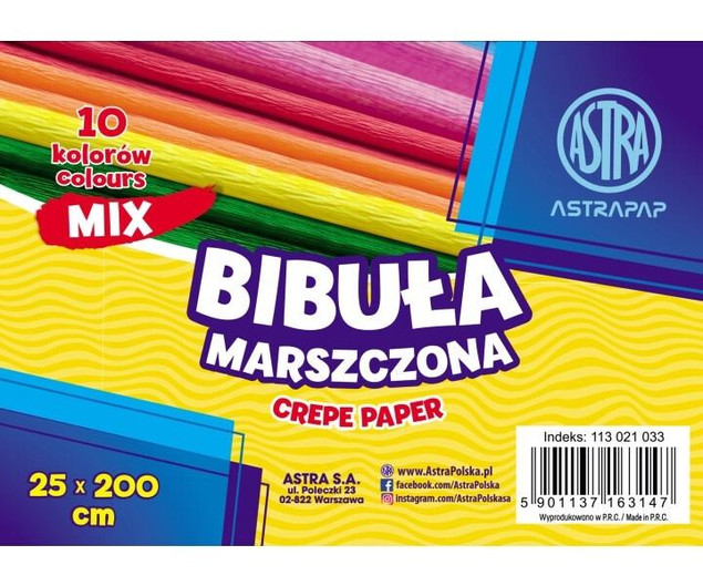 Bibuła marszczona 10 kolorów 25x200 cm Astra