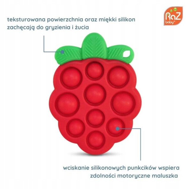 Gryzak Silikonowy RazBaby Soczysta Malina POP IT 2w1 Sensoryczny dla Niemowląt
