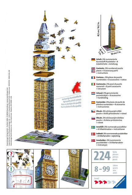 Puzzle 3D Ravensburger Big Ben 216 el. Budowla Model Wieża Zegarowa