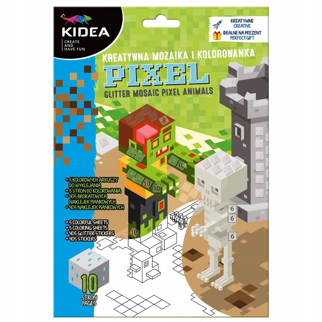 PIXELE GAME KREATYWNA MOZAIKA + KOLOROWANKA DLA CHŁOPCÓW KIDEA