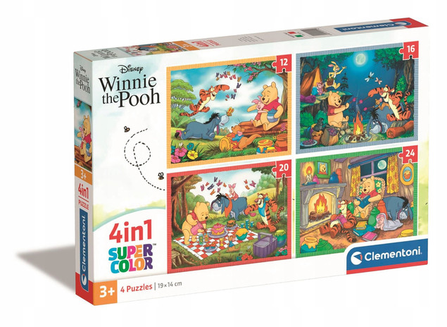 Zestaw 4w1 Puzzle Disney Supercolor: Kubuś Puchatek