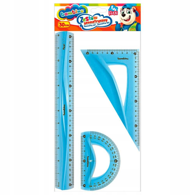 Przybory Geometryczne 30cm Linijka Ekierka Kątomierz Flexi Bambino