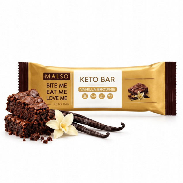 BE KETO BATON WANILIOWE BROWNIE BEZGLUTENOWY MCT ZDROWE TŁUSZCZE BEKETO