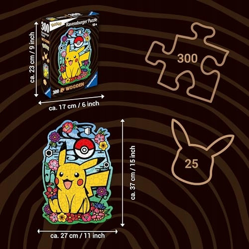 Puzzle Ravensburger 300 elementów 120007616 Drewniane puzzle Pikachu 300 elementów