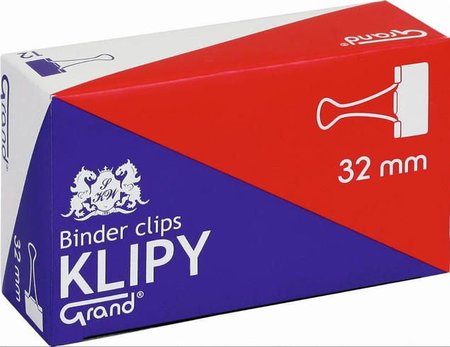 Klipy Do Papieru 32mm Czarne 12 szt Grand