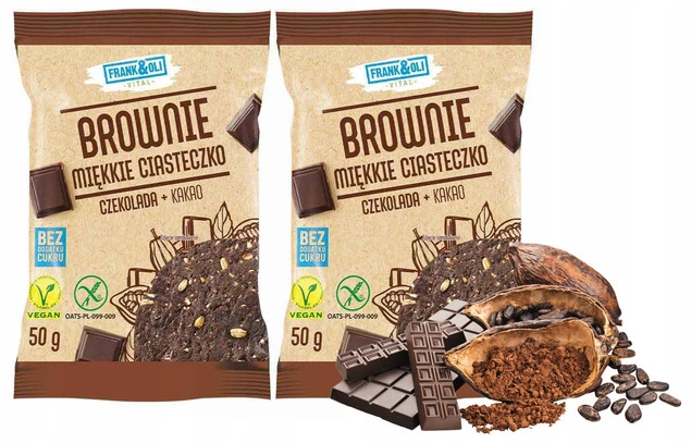 FRANK&OLI Ciasteczko Miękkie Brownie CZEKOLADA KAKAO Bez Cukru 50g x2