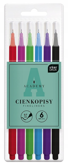 Cienkopisy Kolorowe PISAKI Zestaw 6 Kolorów Academy Interdruk