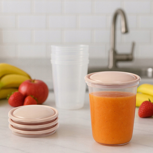 BabyOno Pojemniki na Pokarm Wielorazowe z Miarką i Ustnikiem 4x200ml BPA Free