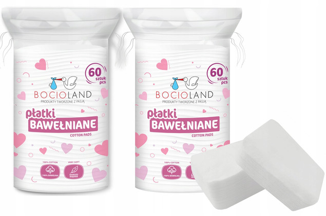 Płatki kosmetyczne niemowlęce Bocioland 100% bawełna 60 sztuk