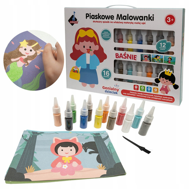 Askato Malowanka Piaskowa Zestaw: 16 Baśniowych Obrazków 12 Kolorów