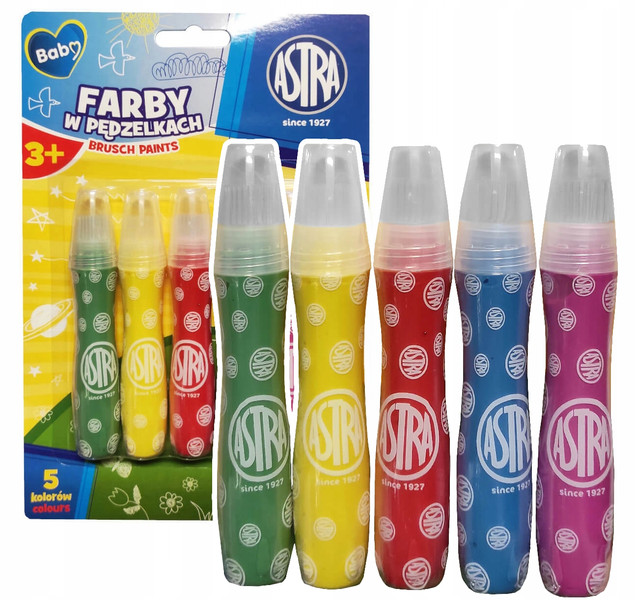ASTRA Farby Plakatowe w Tubie Tubkach z Pędzelkiem 5 Kolorów Bezpieczne 3+