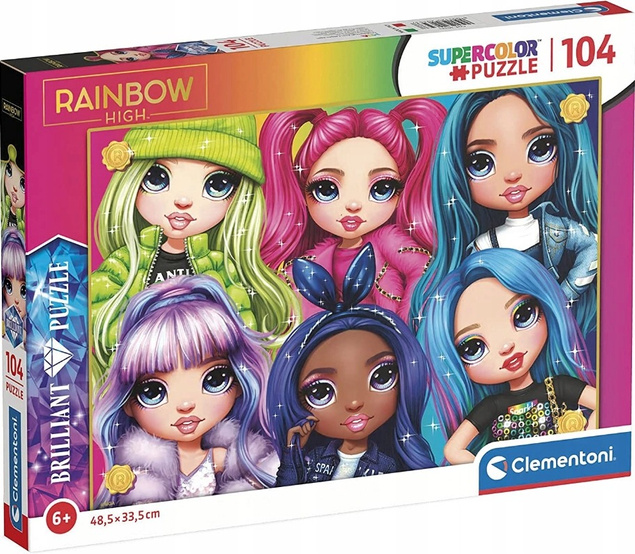 PUZZLE 104 LALKI RAINBOW HIGH z diamencikami