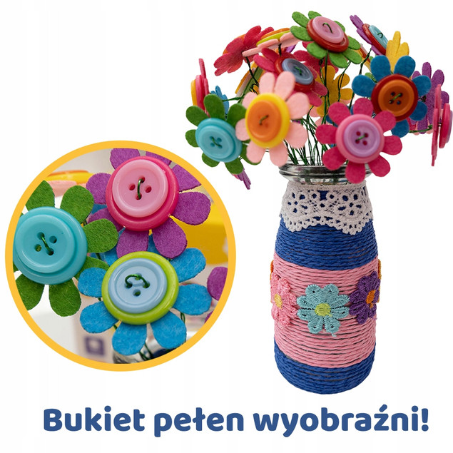 ZESTAW KREATYWNY GUZIKOWY BUKIET DIY WAZON ASKATO dla Dzieci 3+