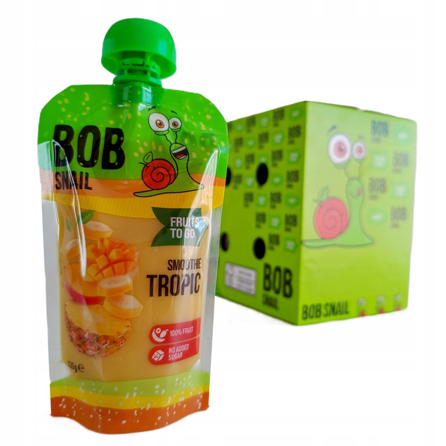 Mus owocowy 100% bez dodatku cukru BOB SNAIL Banan Ananas Mango 10х120 g