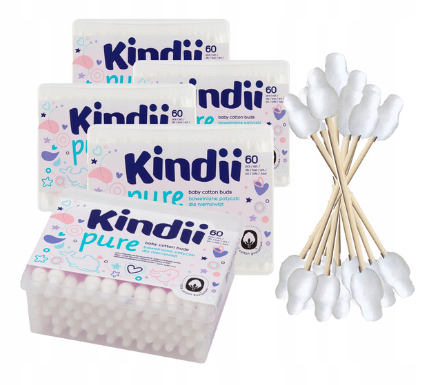 Kindii Pure patyczki higieniczne dla niemowląt dzieci bawełniane 60 szt