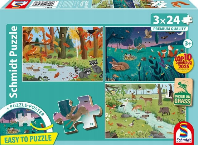 Puzzle Schmidt Spiele 3x24 Zwierzęta Leśne i Łąkowe