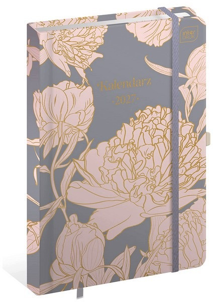 Kalendarz książkowy A5 2027 INTERDRUK Metallic Peony