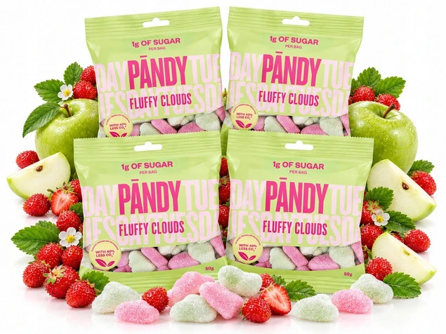 Pandy Fluffy Clouds Żelki Poziomka Jabłko Bez Cukru Błonnik KETO x4