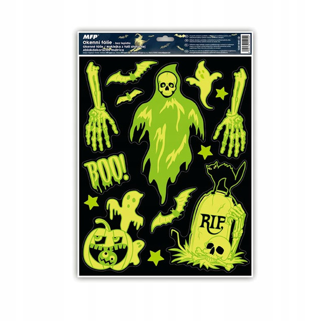NAKLEJKA OKIENNA HALLOWEEN FLUO NA SZYBĘ MIX 1szt.