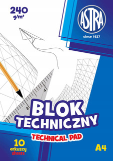 Blok techniczny BIAŁY Dla Dzieci Szkoła Plastyka A4/10k 240g Astra