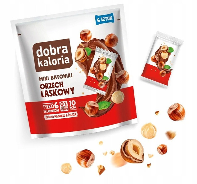 DOBRA KALORIA Mini Batoniki o Smaku ORZECH LASKOWY Bez Cukru 102g
