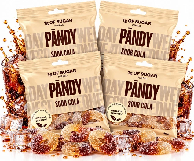 PANDY Sour Cola Żelki Gumowe Bez Dodatku Cukru o Smaku Coli 50g x4