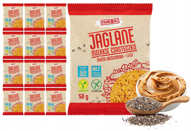 FRANK&OLI Ciasteczko Miękkie PASTA ORZECHOWA CHIA Bez Cukru 50g x12