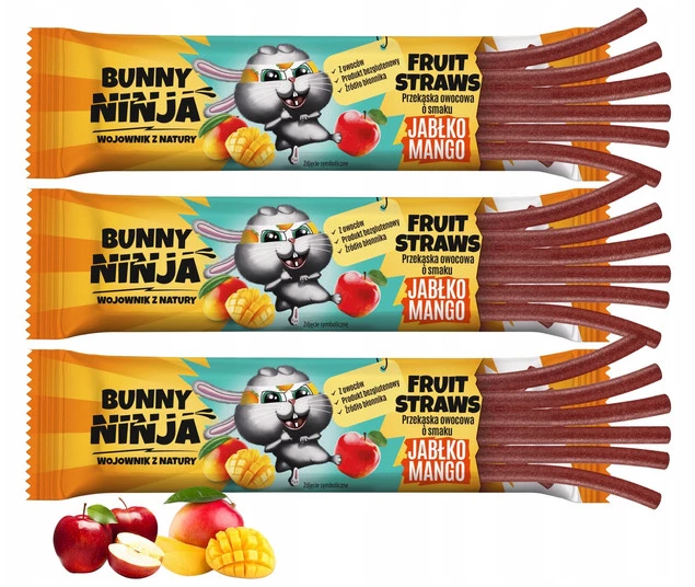 BUNNY NINJA Przekąska Owocowa JABŁKO MANGO Fruit Straw 16g x3