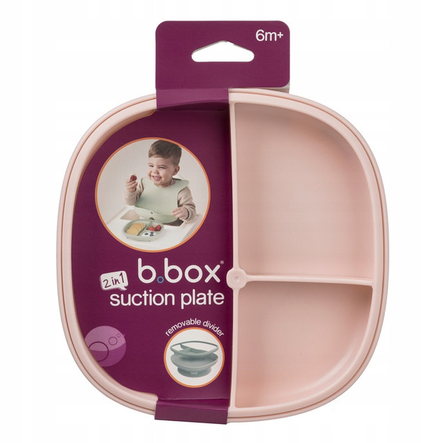 B.Box Trójdzielny Silikonowy Talerzyk z Przyssawką 2w1 Różowy dla Dzieci BLW