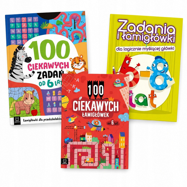 Zadania i łamigłówki dla dzieci 6-9 lat zestaw 3 książek logiczne