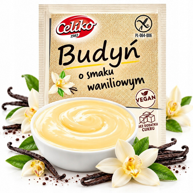 Budyń o Smaku Waniliowym waniliowy BEZ Cukru i glutenu Celiko Deser - 40g
