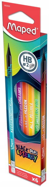 Ołówki Tradycyjne Trójkątne Z Gumką HB Black'Peps Energy 6 szt. 6+ Maped