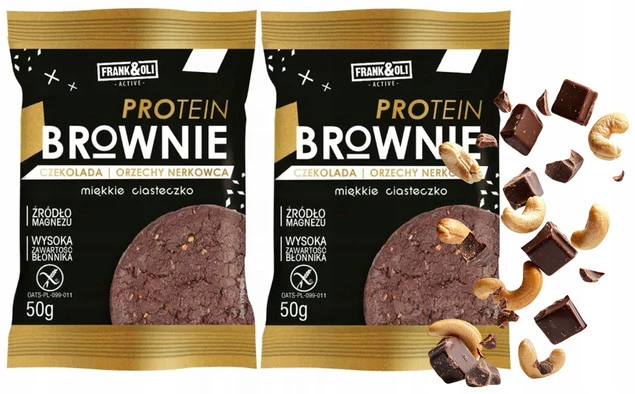 FRANK&OLI Ciastko Proteinowe Brownie ORZECHY NERKOWCA CZEKOLADA 50g x2