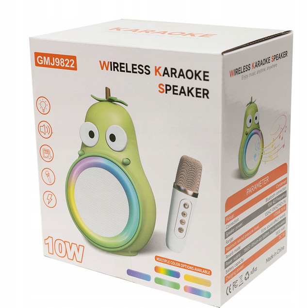 ZESTAW KARAOKE AWOKADO ASKATO GŁOŚNIK Z MIKROFONEM LED 10W PRZENOŚNY